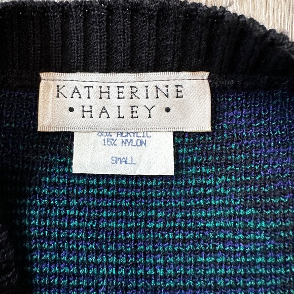 🛍️Vintage Katherine Haley green & Purple diamond checker sweater Size S - Picture 7 of 7